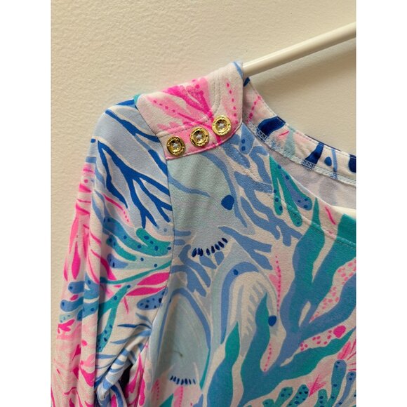 Lilly Pulitzer Monogram DMB Womens Small Printed Shift Dress W/ Gold Buttons 3/4 - Picture 3 of 6